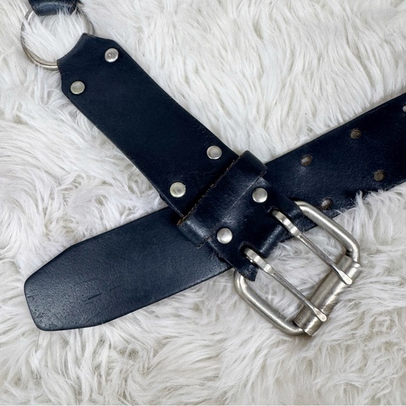 VINTAGE The Buckle Y2K Wide Black Leather Belt Large Tooled Cutout Boho Festival - Picture 5 of 11